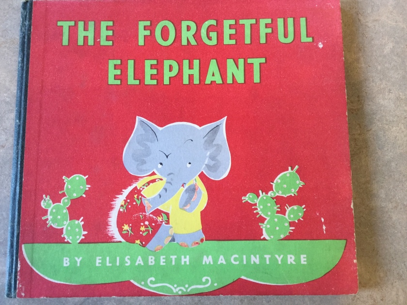 A children's story book with a red cover and the title The Forgetful Elephant.